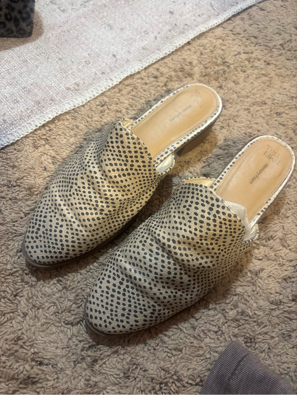 Cream and Black Dotted Slip-On Small Heal